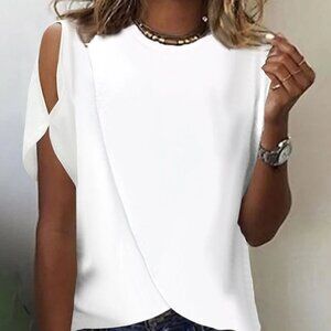 White Plain Split Sleeve Round Neck Top! NWOT